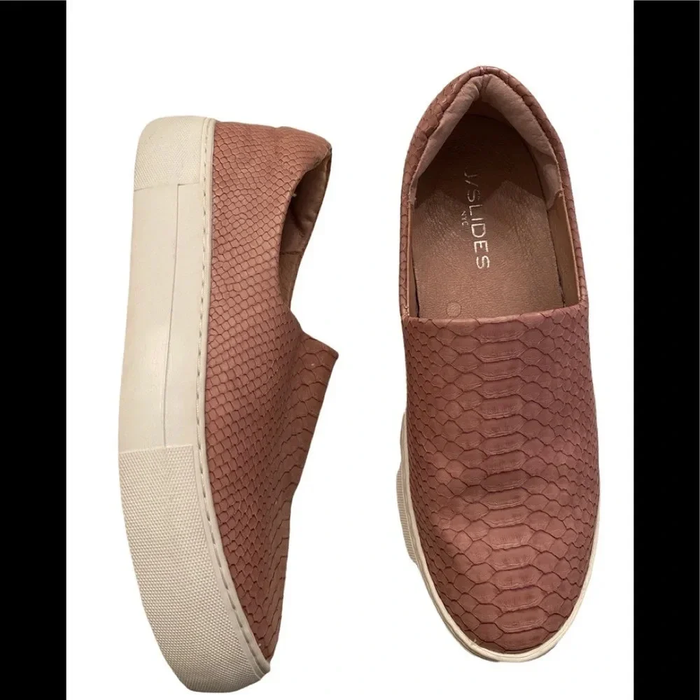 J/Slides NYC Mauve/Pinm Snake Skin Print Slip On Shoes